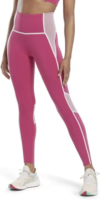 Reebok Lux Colourblock Leggings Womens High-Waisted Workout Training Tight Pink