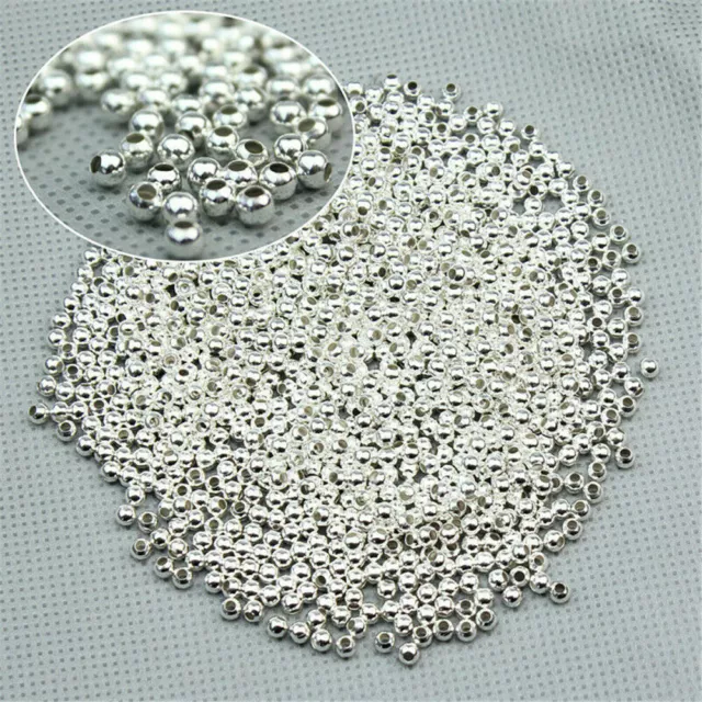 100X Genuine 925 Sterling Silver Round Ball Beads Jewelry Making DIY Findings AU