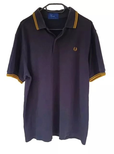 Fred Perry Polo Shirt Men's Size Large M1200 Black Yellow Trim Classic Mod Ska