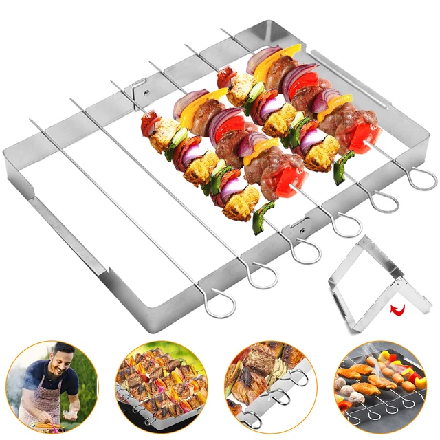 BBQ Skewer Barbecue Kabob Skewer Rack Stainless Steel BBQ Rack Metal Skewers ❀