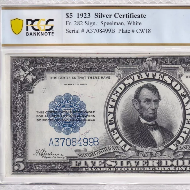 1923 Five Dollars $5 large size Silver Certificate, Fr.282—PCGS 66 PPQ Gem UNC !