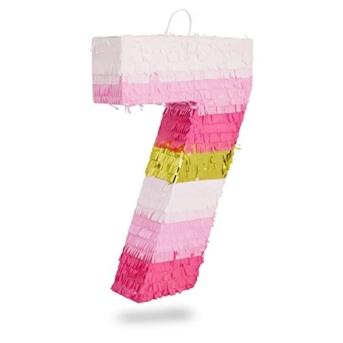 Pequeña Piña Lámina Rosa y Dorada Número 7 Piñata para Niños Séptimo Cumpleaños Fiesta Decorada...