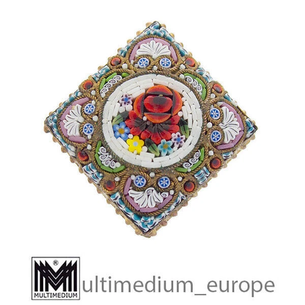 Broche Micro Mosaïque Italie - Modèle Fleurs (69010), Bijou D'occasion, Sans Marque
