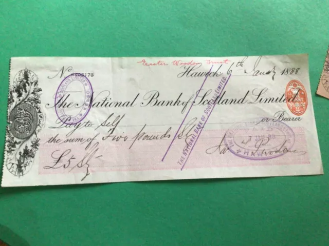 The National Bank of Scotland Hawick  1888 Cheque  A12070
