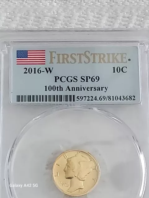 2016-W 1 tenth OZ. Gold Mercury Dime PCGS SP69