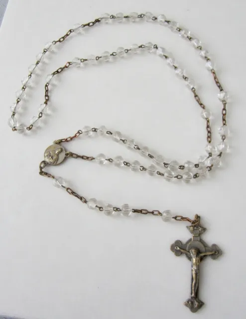 Clear crystal  glass Rosary prayer beads on metal links Vintage