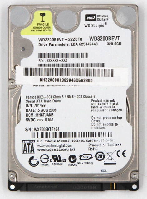 WD WDC WD3200BEVT-22ZCT0 320GB 320GO 2.5" 5400RPM mobile HDD SATA EUR ...