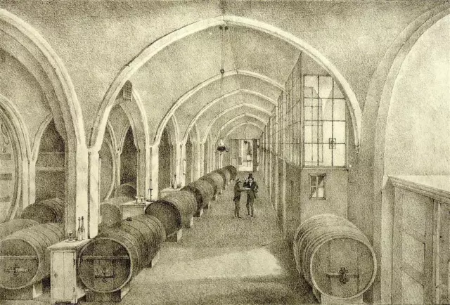 BREMEN - Innenansicht des Bremer Ratskeller - Lithographie um 1830