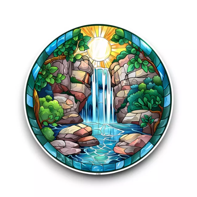 LARGE Beautiful Waterfall Stained Glass Window Design Opaque Vinyl Sticker Decal