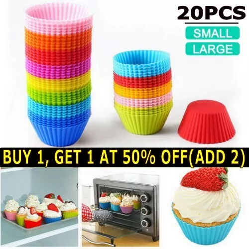 20X Silicone Muffin Case Cupcake Baking Reusabl Mold Cup Baking Tray Mould Cake
