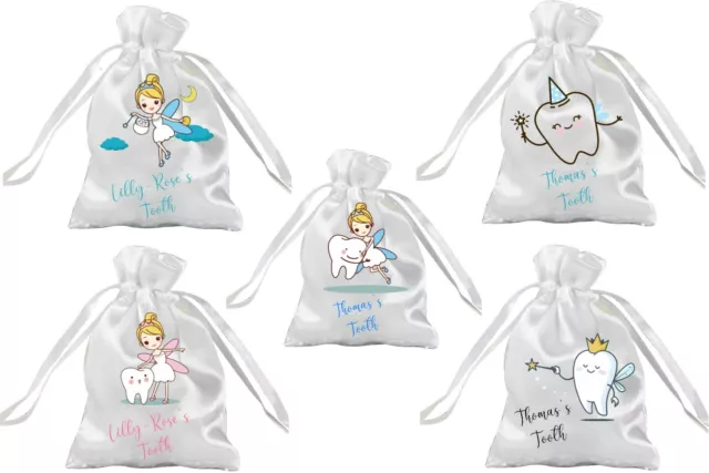 Personalised Tooth Fairy Bag, Drawstring Bright White Silk Bag for Tooth Fairy