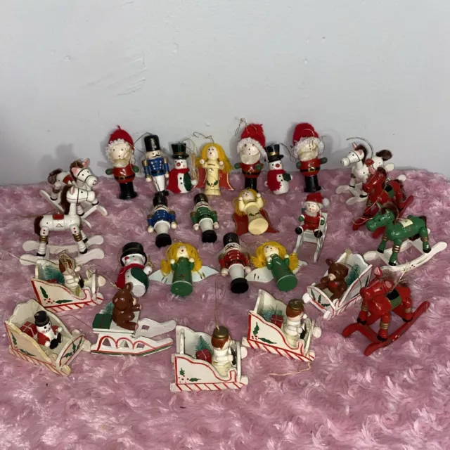 Lot of 26 wooden Christmas ornaments