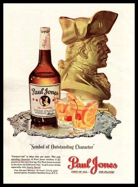 1948 Paul Jones Whiskey Old Fashioned "Symbol Of Outstanding Character" Print Ad