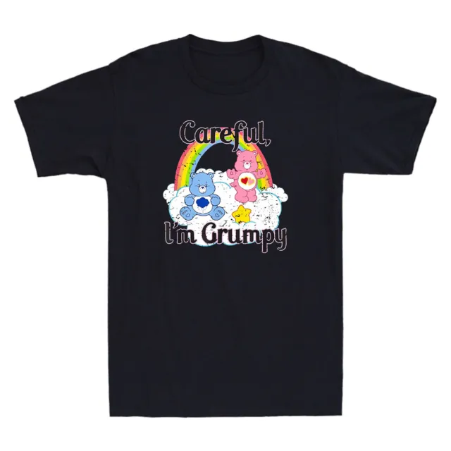 Careful I'm Grumpy Funny Bear Rainbow Graphic Vintage Men's Short Sleeve T-Shirt