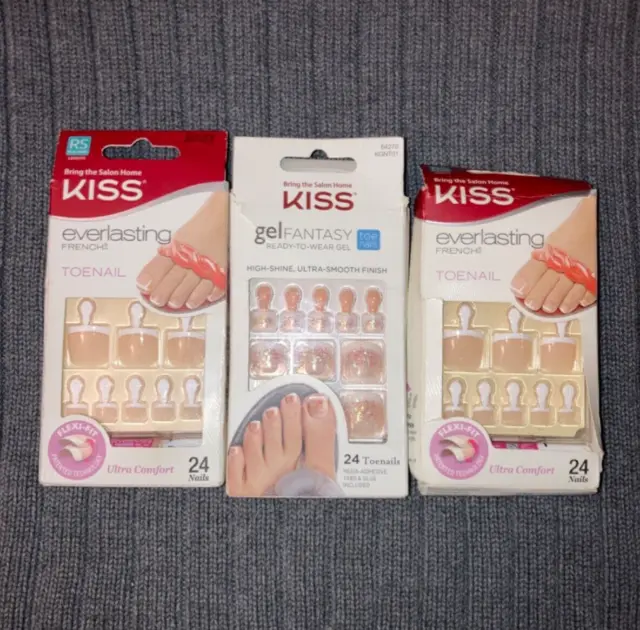 3 Paquetes Kiss Premium Real Pegamento Corto en Uñas para Dedos Francés y Brillo Nuevo