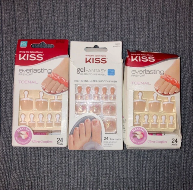3 Paquetes Kiss Premium Real Pegamento Corto en Uñas para Dedos Francés y Brillo Nuevo