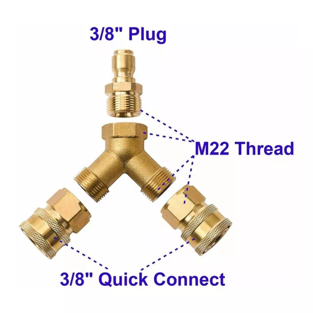 3/8" Fitting High Pressure Washer Tee Splitter Coupler 5000PSI Three-way-Joint 3/8" Fitting High Pressure Washer Tee Splitter Coupler 5000PSI Three-way-Joint