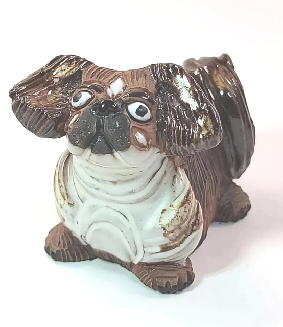 Casals Clay Pottery Pekingese Dog Figurine Hand Made In Peru Signed Vintage 1997