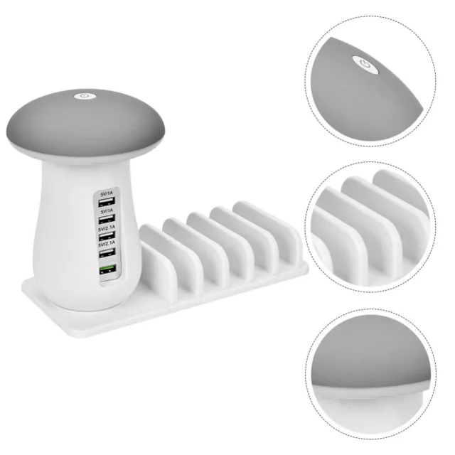 Multiple USB Charging Station Stand with Mushroom Lamp (White, with EU Plug)