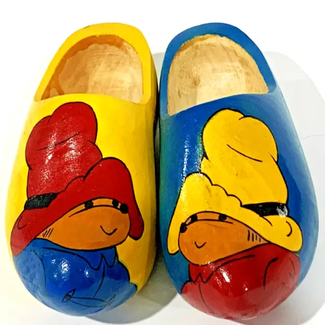 PADDINGTON BEAR WOOD CLOGS - 2 x Carved & Hand Painted 20cm - Wall Mount, Signed