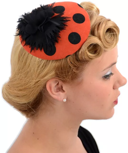 Edles Pin Up POLKA DOTS Flower PILLBOX Headpiece Rockabilly 50s Punkte