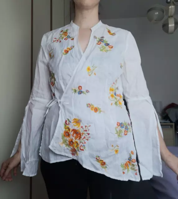 CAMICIA DONNA A portafoglio Nara Camicie 100 lino con ricami taglia 44 46 EUR 25 00 PicClick IT