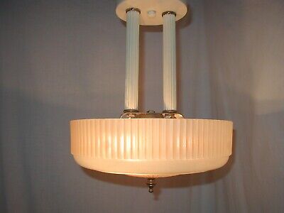 Antique Art Deco Greek Column Glass bowl shade Light Fixture Chandelier Rewired!