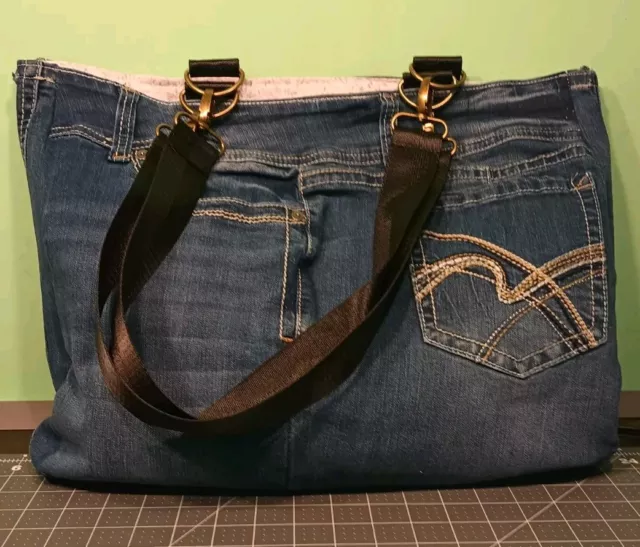 Upcycled Jumbo Shoulder Tote Bag | Made from Wallflowers Jeans | Nylon straps
