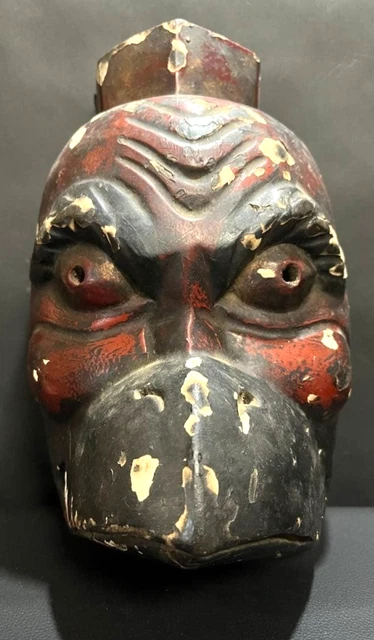 JAPANESE VINTAGE WOOD Carving Tengu Mask 10.6×17.3×15.7inch