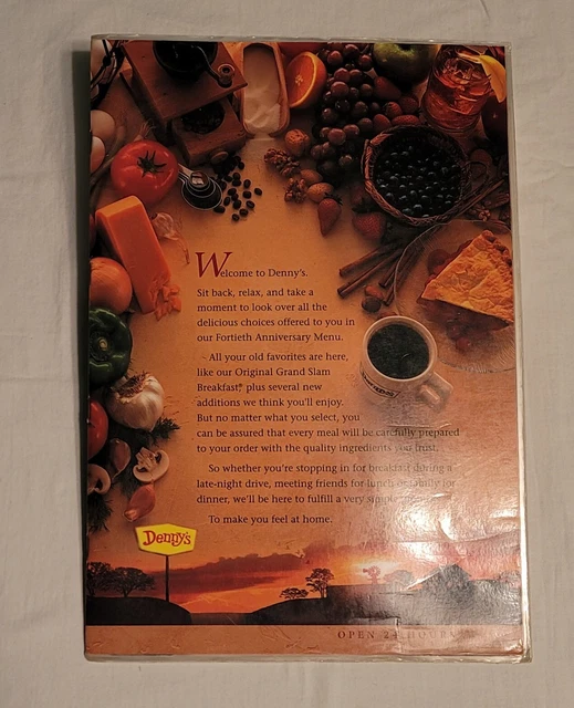 Denny's 40th Anniversary Menu ©️1993; Laminated; Used; ~13¼"×18⅛" Fully Opened; 2