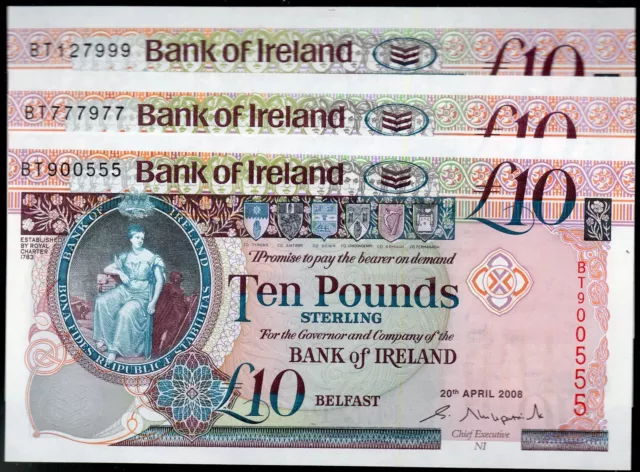 bank of ireland ltd belfast £10 ten banknotes 2000 2005 2008 real currency notes