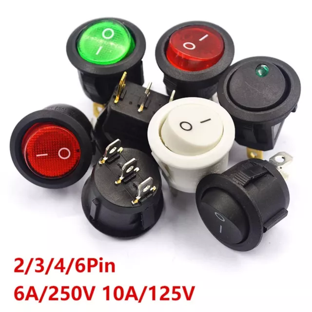 20mm 6A/250V 10A/125V ON/OFF Push Button Power Round Rocker Switch 2/3/4/6Pin