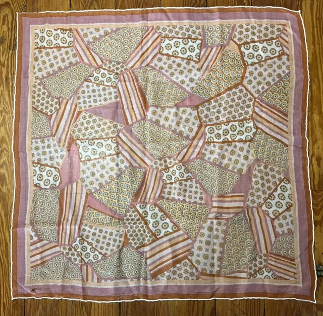 Loro Piana Cashmere Silk Scarf Shawl 35x35” Italy Geometric Patchwork Soft Pink