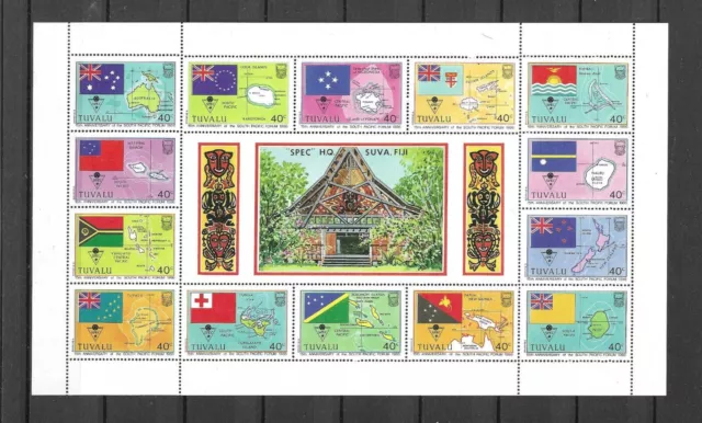 TUVALU - FOGLIO 1986 DI 14 FRANCOBOLLI MNH + ETICHETTA - Bandiera e Mappe