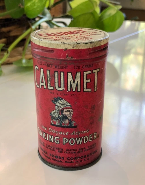 ANTIQUE (10 cent)  CALUMET BAKING POWDER TIN LITHO CAN NATIVE AMERICAN INDIAN