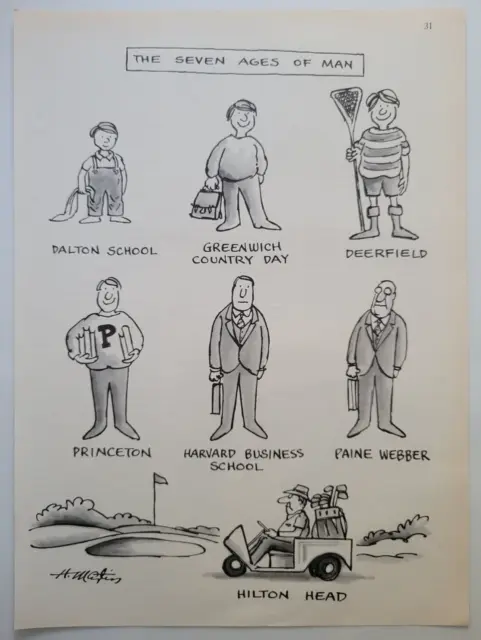 BECOMING A MAN Private Schools Golf Funny 1987 New Yorker Illustration ...