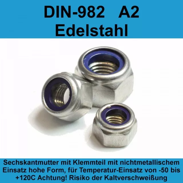 M12 DIN 982 Sicherungsmuttern A2 V2A Edelstahl Klemmteil hohe Form Stopmuttern