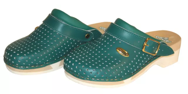 Cuero Madera Zuecos 35 36 Calzado Hospital Práctica Zapatos de Trabajo, Verde