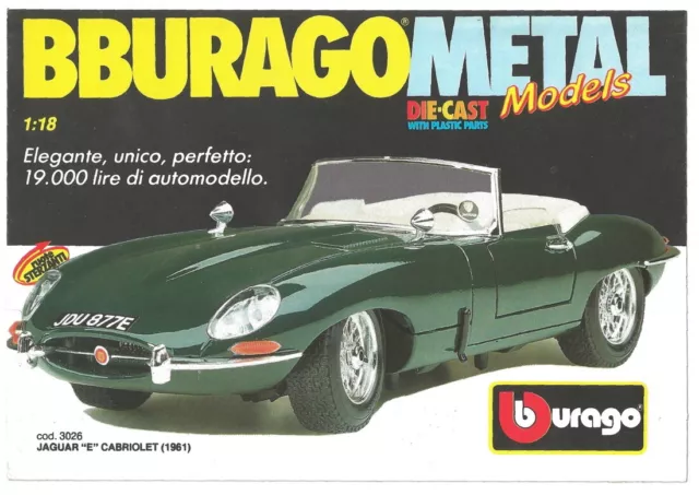 Pubblicità 1989 Burago Jaguar E Cabriolet 1961 Scala 1:18 cod 3026