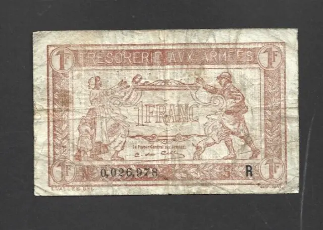 1 Franc Vg  Banknote From French Military 1917  Pick-M2
