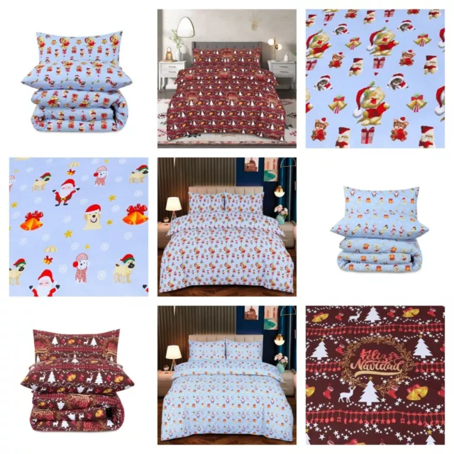 Christmas Duvet Cover Set Reversible Quilt XMAS Bedding Single Double King Size