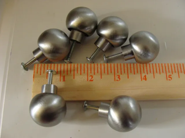Set 6 Round Brushed Satin Metal Drawer Cabinet Pulls Knobs Silver-toned w/screws