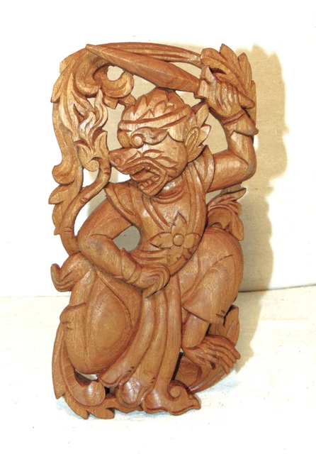 Balinese Hanuman Monkey God Bas-Relief Wood Carving Hindu Art Sculpture euc (H)