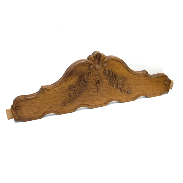Antique Solid Wood Carved Pediment furniture salvage 28" vintage part heavy -e