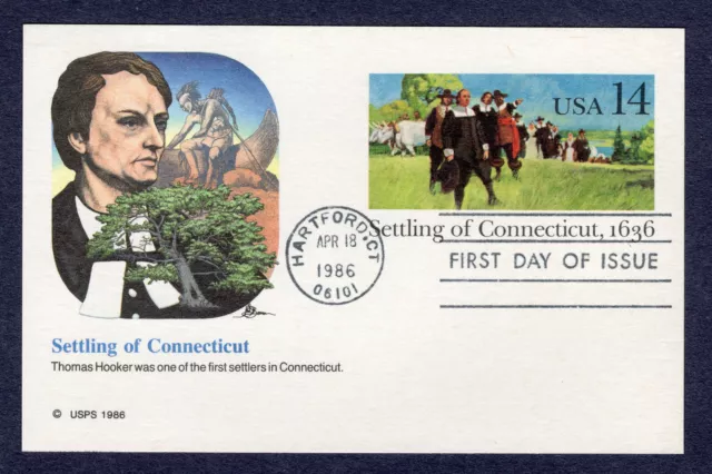 1986 Stamp #UX109 Settling of Connecticut FDC Fleetwood