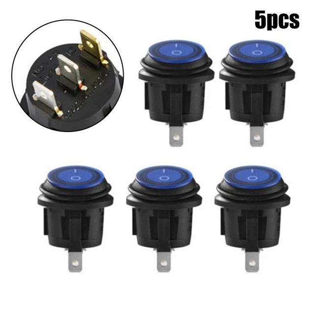 Interruttore ribaltabile rotondo per auto barca camion con display LED blu 12V 5 pezzi