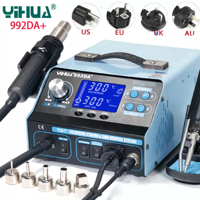 YIHUA 992DA Digital Solder Iron Kit Rework Soldering Station Hot Air Gun Welding