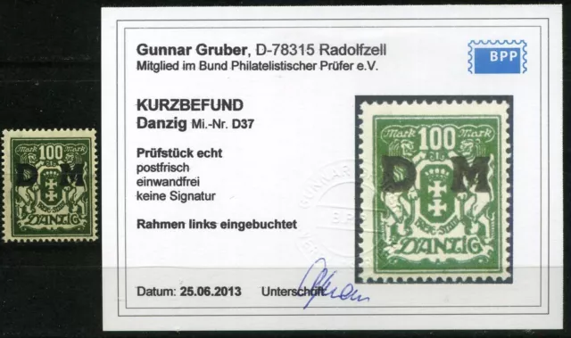 Danzig 100 Mark Dienstmarke Wappen 1923** Plattenfehler Befund (S8250)