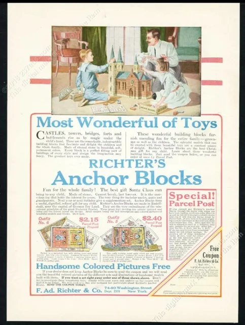 1913 Richter's Anchor Blocks building toys happy family art vintage print ad