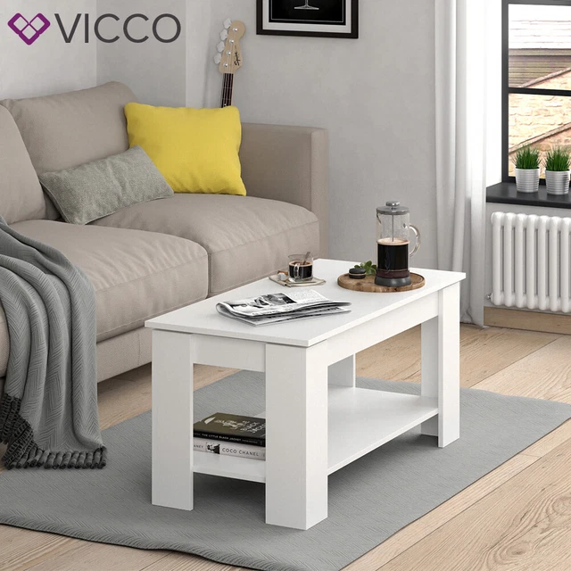 VCM Set De 3 Tables D'appoint Table Basse Table De Salon Table Basse Glisal Blanc